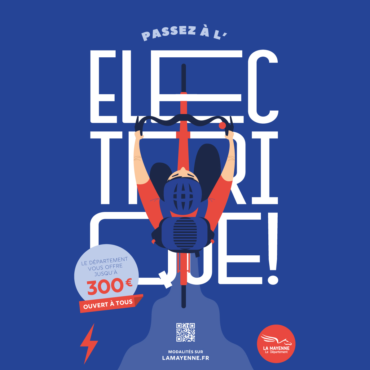 Poster avec l'inscription "Passez à l'électrique", pour la campagne Mayennaise