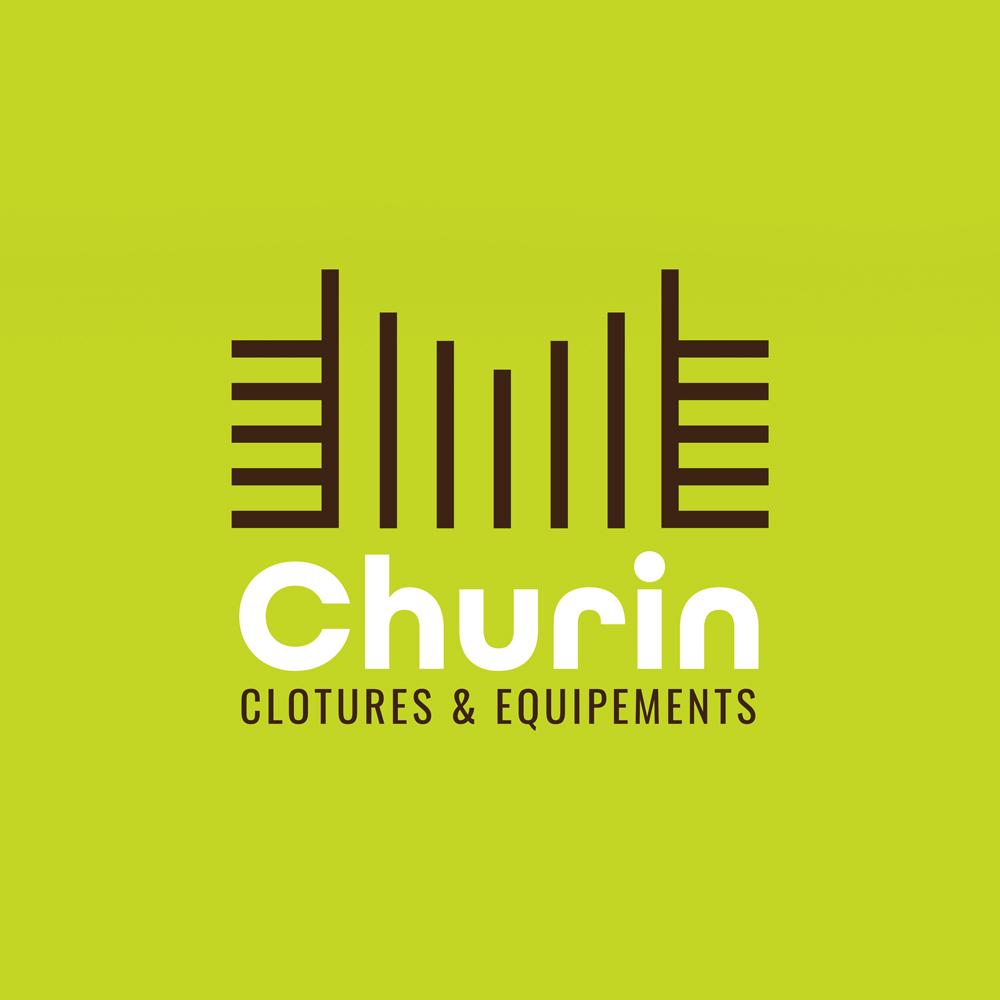 Le logo Churin avec comme inscription en sous-titres "Clotures & Equipements", en fond coloré